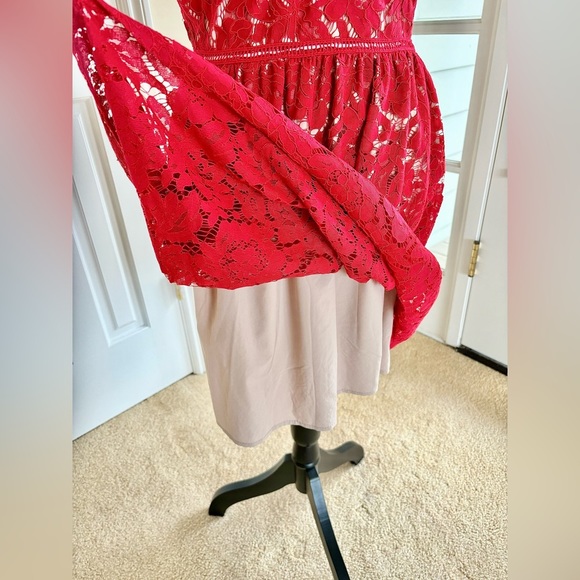 Beautiful Low Back Lace Red Dress - Picture 3 of 5